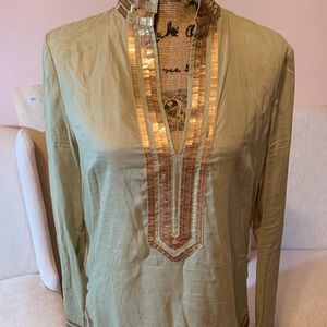 Tory Burch olive green and gold sequin Tunic